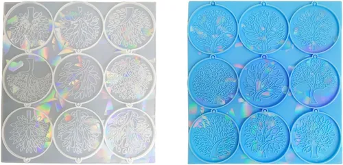 Vista 4 de LIANXUE Molde de silicona con patrón de árbol de vida, molde de resina holográfica, llavero de bricolaje, adorno de joyería, herramienta colgante