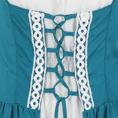 Vista 4 de Disfraz renacentista para mujer, conjunto de vestido irlandés medieval de talle alto y blusa bohemia gótica.