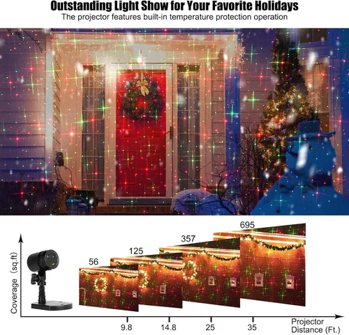 Vista 6 de Proyector de Navidad, luces láser para exteriores, luz de proyección estrellada roja y verde, 3 modos de funcionamiento, impermeable, enchufe, luces