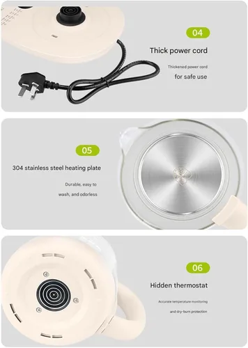 Vista 4 de Olla para preservar la salud, hervidor eléctrico con control de temperatura, para sopa, gachas, té de hierbas, base de acero inoxidable, panel