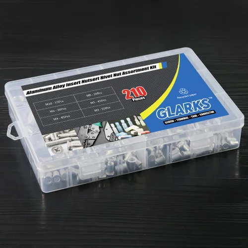 Vista 7 de Glarks Kit surtido de tuercas de remache métricas de cabeza plana M3 M4 M5 M6 M8 M10, 210 Uds