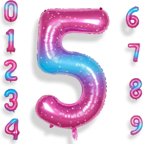 Vista 18 de Globo de número 0 de 40 pulgadas para niño o niña grande estrellado 0-9, globo de Mylar grande del número 0, globos de feliz cumpleaños 0