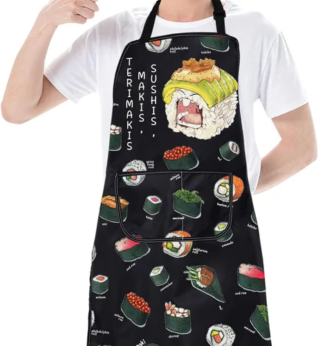 Vista 5 de CMNIM Delantales japoneses para sushi con bolsillos, para sushi, chef, para sushi, cocina, cocina japonesa, para regalar a los amantes del sushi