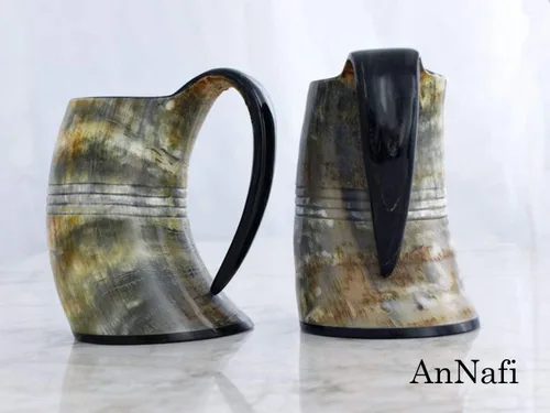 Vista 2 de AnNafi® Cuerno vikingo genuino, tazas de cuerno naturales hechas a mano para bebidas de cerveza, vino, aguamiel, colección Game Of Thrones, jarra