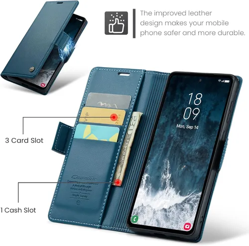 Vista 3 de Funda para Samsung Galaxy S23 FE, [bloqueo RFID] Cierre magnético, cartera de piel sintética con tarjetero y soporte para tarjetas, funda