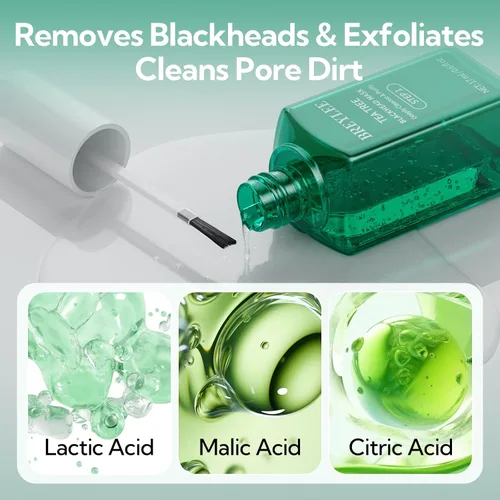 Vista 4 de BREYLEE Máscara eliminadora de puntos negros y suero minimizador de poros, aceite de árbol de té, tiras de poros nasales +100 papeles, control