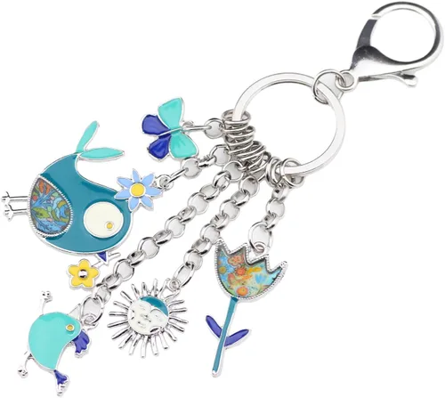 Vista 4 de BONSNY Esmalte Aleación de Zinc Birds Flor Mariposa Llaveros Llaveros Para Las Mujeres Bolso Llave Del Coche