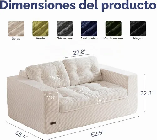 Vista 2 de MAXYOYO Sofá biplaza de 63 pulgadas para espacios pequeños, sofá de nube tapizado sin hueso para apartamento dormitorio, sofá biplaza de 2 plazas