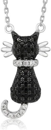Vista 2 de Gem Stone King Juego de colgante y aretes de plata de ley 925 con circonita negra de gato con cadena de plata de 18 pulgadas, Metal, Circonita cúbica