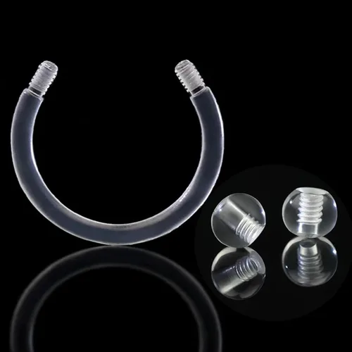 Vista 4 de Retenedores de oreja de aro de plástico unisex antialérgicos, anillos de nariz transparentes con dorso de bola de tornillo, para orejas sensibles