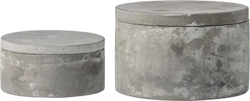 Vista 4 de Bloomingville A75500081 - Juego de 2 cajas redondas decorativas de cemento gris