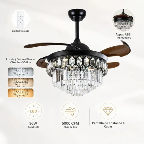 Vista 5 de Ventilador de techo de cristal moderno Fandian de 42 pulgadas con luces 3 - Capa de cristal