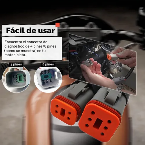 Vista 3 de Adaptador OBD2 para Harley 2 en 1 [4 pines + 6 pines] a cable de diagnóstico de motocicleta de 16 pines, conector de herramienta de escáner