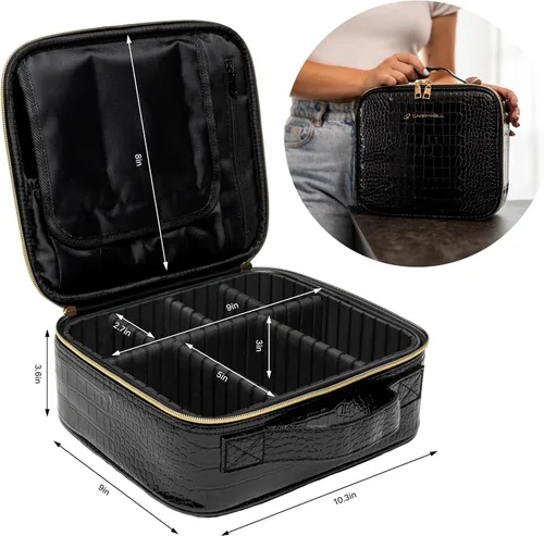 Vista 4 de Carrywell Estuche de viaje para maquillaje, no hecho en China, estuche de tren duro para cosméticos, organizador portátil de artistas de belleza