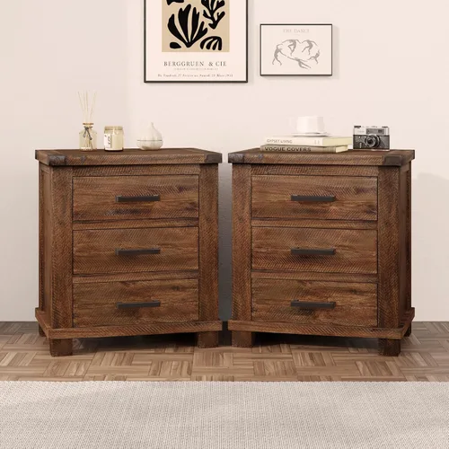 Vista 11 de Farmhouse Nightstand with 3 Drawers and Smooth Gliding Rails, Bedside Table Cabinet with Metal Handle, Minimalist Modern Small End Table for