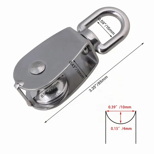 Vista 2 de Polea para alambre de acero inoxidable de 25 mm BQLZR M25, cuerda de giro 304