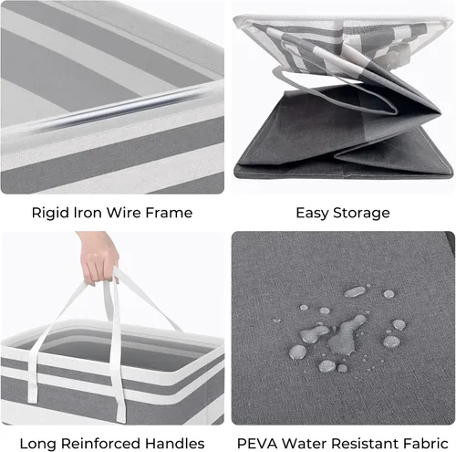 Vista 2 de HomeHacks Paquete de 3 cestas grandes para la ropa sucia, 75 litros cada una, impermeable, cesta de ropa independiente, cesta de ropa alta plegable
