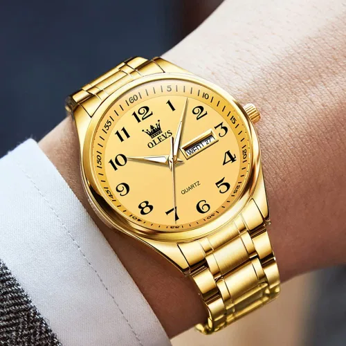 Vista 6 de OLEVS Reloj para hombre vestido de negocios diamante analógico cuarzo fecha lujo clásico acero inoxidable impermeable luminoso dos tonos reloj
