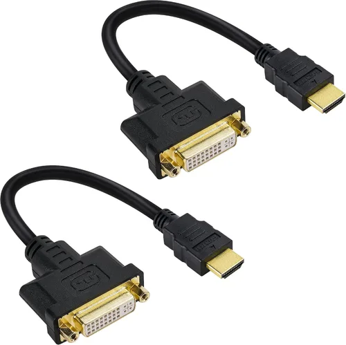 Vista 7 de Adaptador HDMI hembra a DVI macho (paquete de 2), conector DVI bidireccional macho a HDMI hembra, compatible con 1080P Full HD compatible con Roku