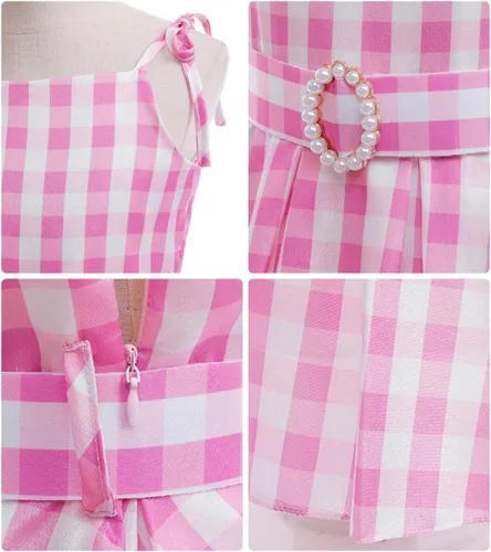 Vista 4 de Disfraz de cosplay rosa para niñas, disfraz de fiesta de cumpleaños de Halloween con accesorios de 3 a 12 años
