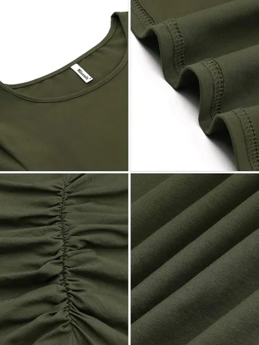 Vista 7 de Missufe - Vestido casual ajustado de manga larga para mujer fruncido vestido de verano hasta la rodilla ajustado tipo bodycon
