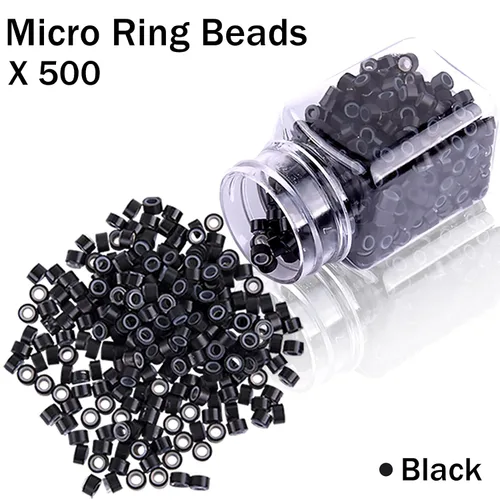 Vista 5 de Duufin Kit de extensiones de cabello, 500 piezas de cuentas de micro anillo negro, 1 alicates de extensión de cabello, 2 ganchos, aguja de tracción