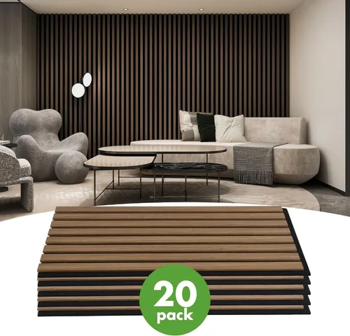 Vista 2 de Art3d Paquete de 4 paneles de listones de madera insonorizados de 12 x 24 pulgadas, paneles de pared acústicos de 8 pies cuadrados, paneles de pared