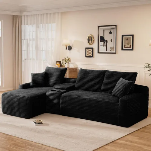 Vista 30 de Sofá modular sin hueso de 95 pulgadas, en forma de L con diván, tapicería de pana suave, asiento profundo, moderno y cómodo sofá para sala de estar