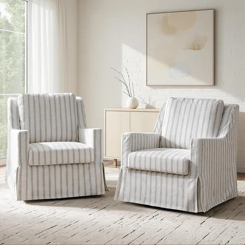 Vista 10 de HULALA HOME Silla mecedora giratoria, silla mecedora giratoria de granja con funda lavable, sillón tapizado de tela con cojines rellenos de plumón