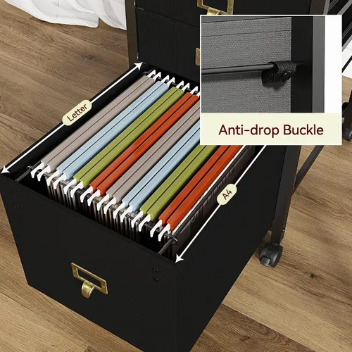 Vista 5 de Amyove Archivador de 4 cajones, archivador negro para impresora móvil compatible con tamaño A4 o carta, archivador vertical de tela con ruedas, mesa