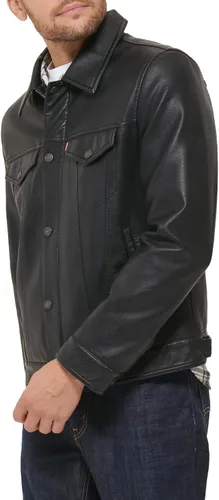 Vista 4 de Levi's Chaqueta de camionero clásica de piel sintética para hombre