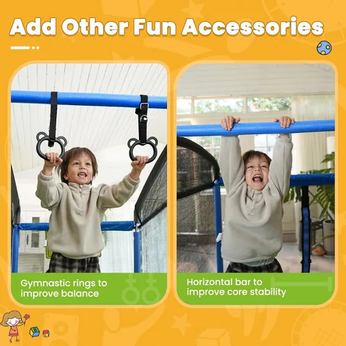 Vista 3 de Zupapa Cama elástica 5 en 1 rectangular para niños de 6 pies con silla hamaca, aro de baloncesto y red de seguridad - Cama elástica cuadrada
