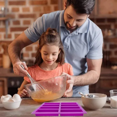 Vista 5 de Molde de silicona rectangular grande para barra de granola, 2 unidades, 8 cavidades nutricionales para cereales, barra energética para magdalenas