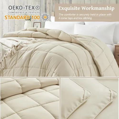 Vista 3 de Homelike Moment Edredón tamaño king - Inserto de edredón beige, alternativa al plumón, edredón ligero para cama king, ropa de cama ligera