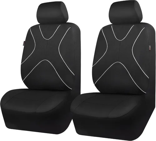 Vista 2 de Fundas de tela para asiento delantero, transpirables, compatibles con bolsas de aire, ajuste universal para el 95% de los sedanes, camionetas