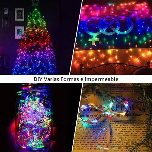 Vista 4 de Cortina de luces de arco iris, luces LED de Greenke impermeables, luces de hadas con temporizador remoto, luces de carámbano, 8 modos, luces