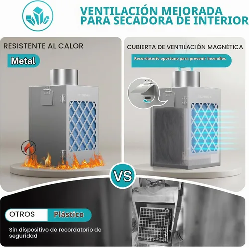 Vista 4 de HG Power - Caja de ventilación de secadora de metal, ventilación de secadora interior, solapa de ventilación de seguridad, trampa de pelusa