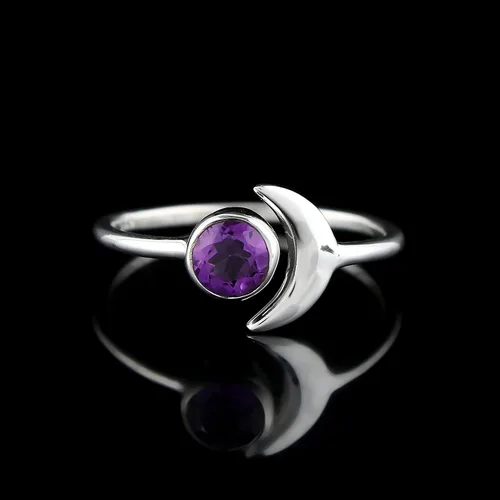 Vista 4 de Anillo de plata de ley 925 con forma de media luna Piedra natural Piedras pulidas Joyería de diseñador hecha a mano Anillo bohemio de boda