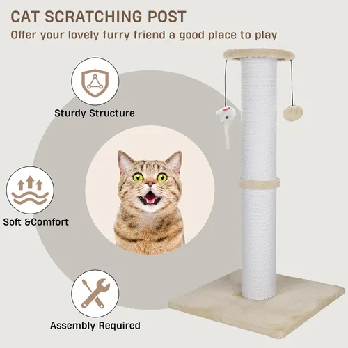 Vista 6 de Poste rascador para gatos Ahomdoo de 34 pulgadas, poste rascador para gatos resistente y más grueso de sisal con bola colgante y poste rascador