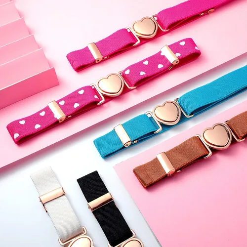 Vista 6 de Geyoga 6 cinturones elásticos para niñas cinturón de cintura ajustable para adolescentes niños niñas cinturón de corazón