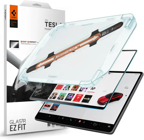 Vista 9 de Spigen Protector de pantalla mate para modelo 3 (2017-2023), modelo Y (2020-2025) 9H+ Tempered Glass, GlasTR EZ FIT Auto align tray
