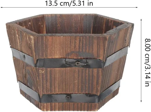 Vista 6 de Cabilock Macetero de barril de whisky de madera, macetas de barril, macetas para decoración interior del hogar, plantas pequeñas