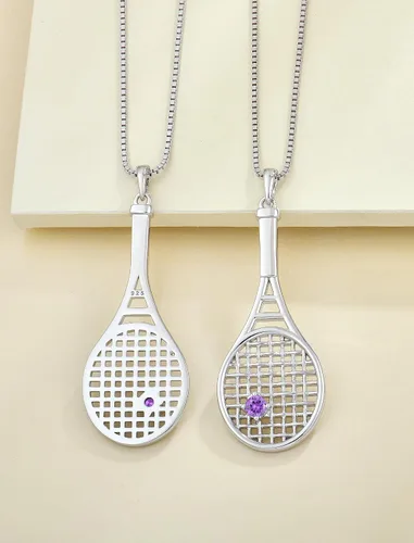 Vista 4 de YL Collar con colgante de raqueta de tenis de plata de ley 925 con piedras preciosas de amor, joyería deportiva para mujeres y hombres