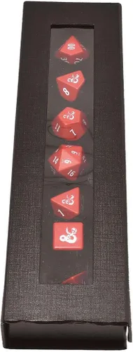Vista 3 de Juego de dados RPG de metal pesado rojo y blanco para Calabozos y Dragones