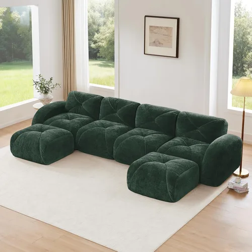 Vista 43 de Sofás modulares modulares de 110.6 pulgadas para sala de estar, sofá moderno de terciopelo sin hueso, no requiere montaje, cómodo sofá sin hueso