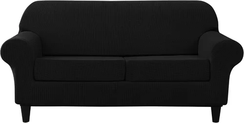 Vista 11 de Funda elástica para sofá de 3 cojines para sofá, lavable, para mascotas y niños (negro, L)
