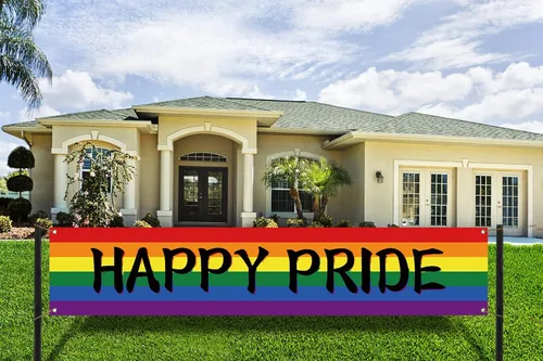 Vista 2 de Nepnuser Cartel de Feliz Orgullo al aire libre del mes del orgullo LGBTQ + cartel de decoración de jardín para patio delantero