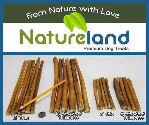 Vista 2 de Natureland Bully Sticks de 6 pulgadas de grosor estándar, totalmente naturales, de rango libre, alimentados con pasto, 100% carne de res masticables