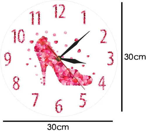 Vista 2 de The Geeky Days Reloj de pared con estampado de pétalos de rosa rosa con tacón alto y silencioso, arte de pared para mujer, dormitorio, femenino