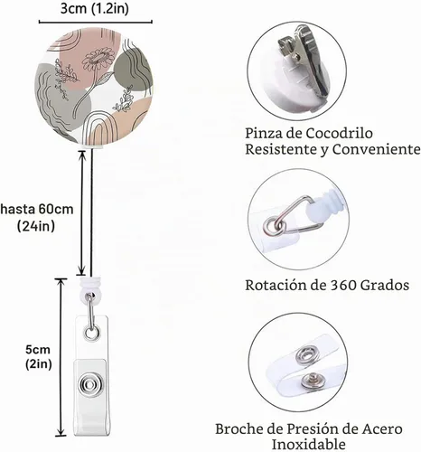 Vista 2 de Carrete retráctil para tarjetas de identificación con clip de cocodrilo resistente para nombre de enfermera, carrete decorativo para tarjetas